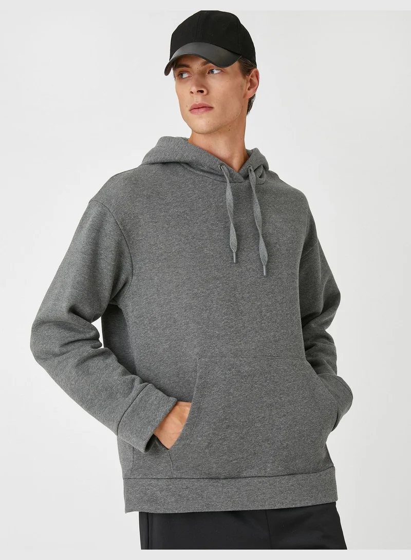 KOTON Basic Hoodie Pocket Detailed
