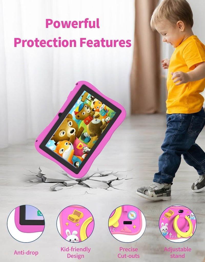 ZEKAROUL 7 inch Kids Tablet, Quad Core Android 12 3GB 32GB, Parental Control, Eye Protection, Shockproof Case, Dual Camera, WiFi, Bluetooth, Learning Tablet for Kids - Cute Rabbit (Pink) - Image 4