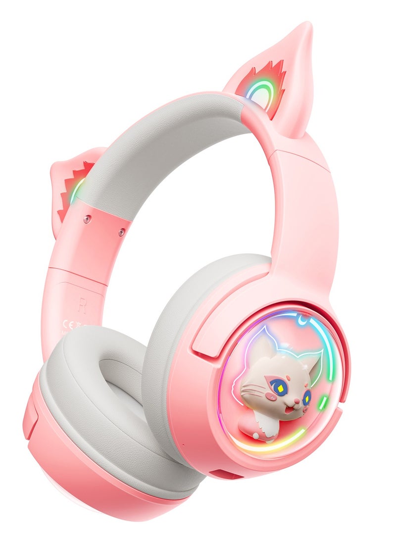 Onikuma Professional Wireless Computer Gaming Headset B5 Pink Cat Ear Low Latency RGB Headset Gaming Ps5 Bloutooth Headphones - Image 1