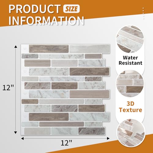 WOWSTAR 10-Sheet Peel and Stick Tiles, Marble Look Kitchen Backsplash Tiles, 12"x12" Multi - Image 2