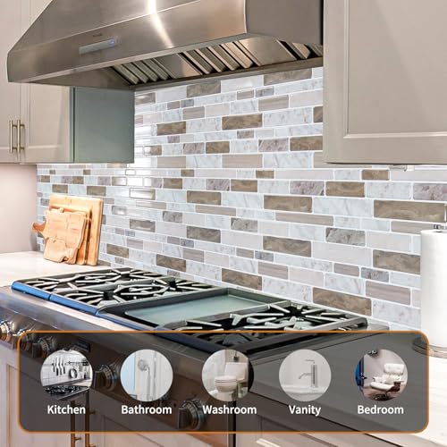 WOWSTAR 10-Sheet Peel and Stick Tiles, Marble Look Kitchen Backsplash Tiles, 12"x12" Multi - Image 3