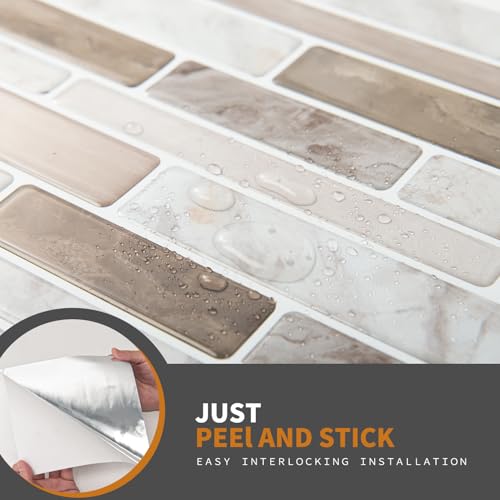 WOWSTAR 10-Sheet Peel and Stick Tiles, Marble Look Kitchen Backsplash Tiles, 12"x12" Multi - Image 4