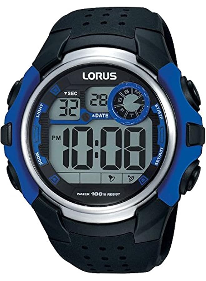 لوراس ساعة كرونوغراف رقمية مقاومة للماء حتى عمق 100 متر للرجال R2391Kx9، باللونين الأسود والأزرق