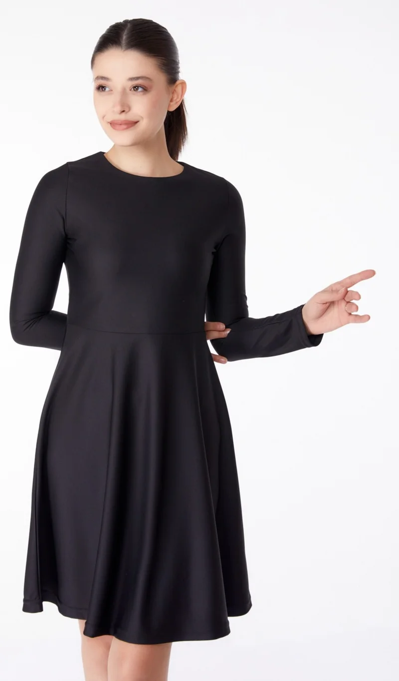 Tofisa Plain Crew Neck Women's Black Mini Evening Dress - 13191