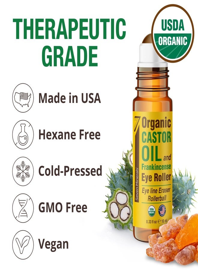 Seven Minerals Organic Castor Oil Roll On Eye Roller for Under Eye Bags, Dark Circles & Wrinkles - Organic Blend of Castor Oil And Frankincense - Brightens, and Revitalizes Skin & Face - 0.33 fl oz - Image 3