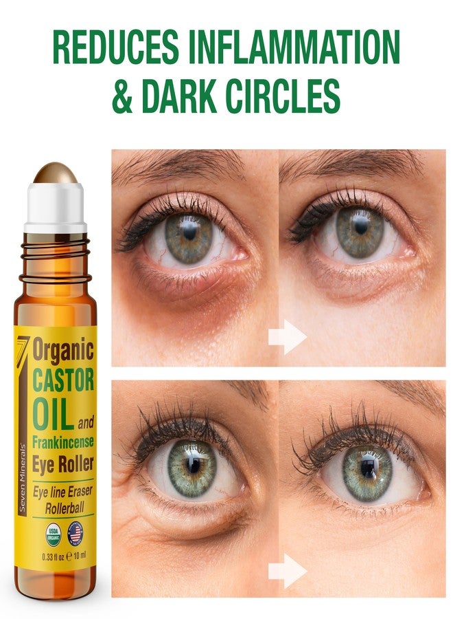 Seven Minerals Organic Castor Oil Roll On Eye Roller for Under Eye Bags, Dark Circles & Wrinkles - Organic Blend of Castor Oil And Frankincense - Brightens, and Revitalizes Skin & Face - 0.33 fl oz - Image 2