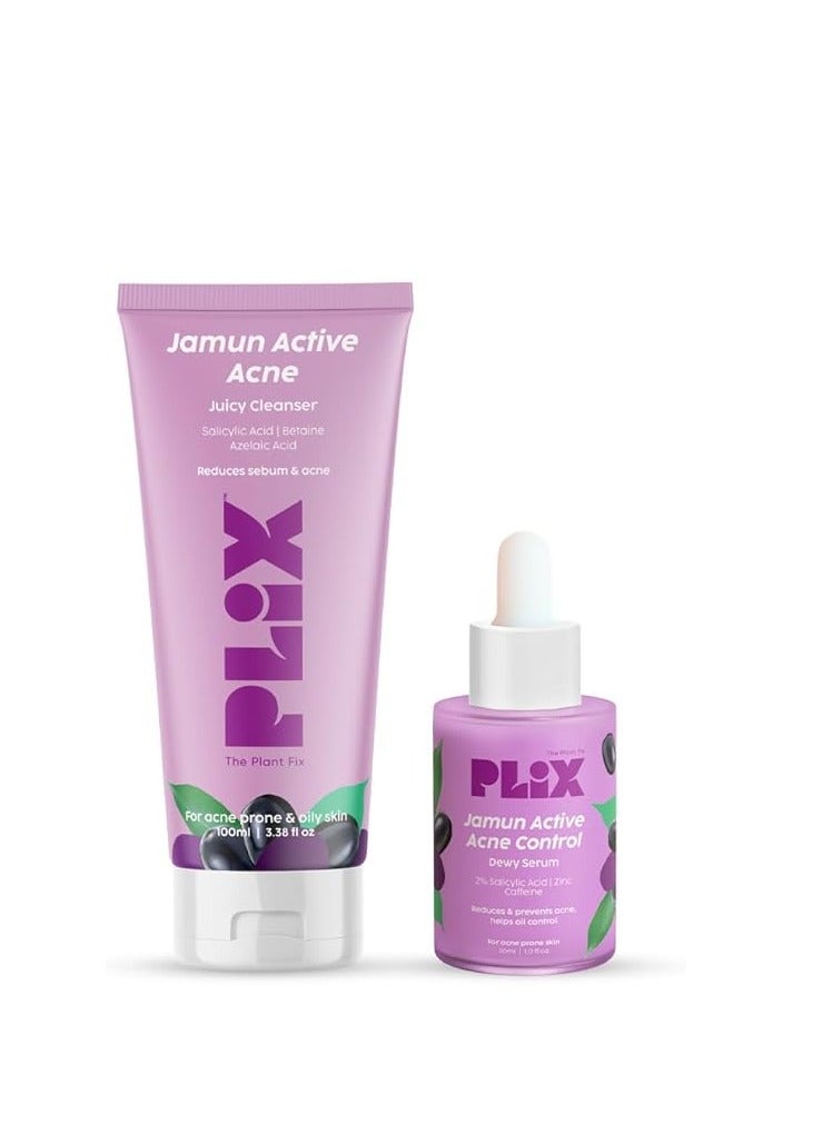 PLIX THE PLANT FIX Jamun Face Wash and Active Acne Serum Combo(100ML + 30ML) For Active Acne & Oil Control, For Breakouts Oily & Acne Prone Skin Women & Men - Image 1