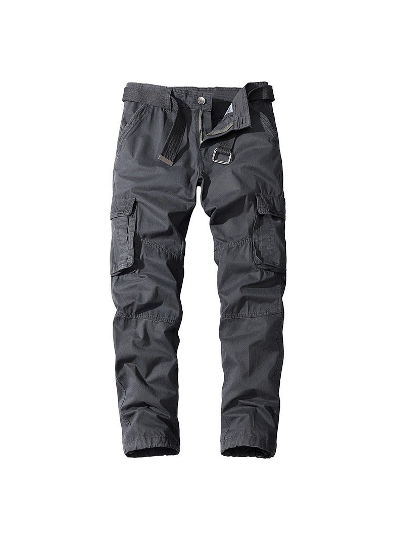 Loquat Men's Cotton Loose Straight Tube Multi Pocket Overalls Dark Grey 