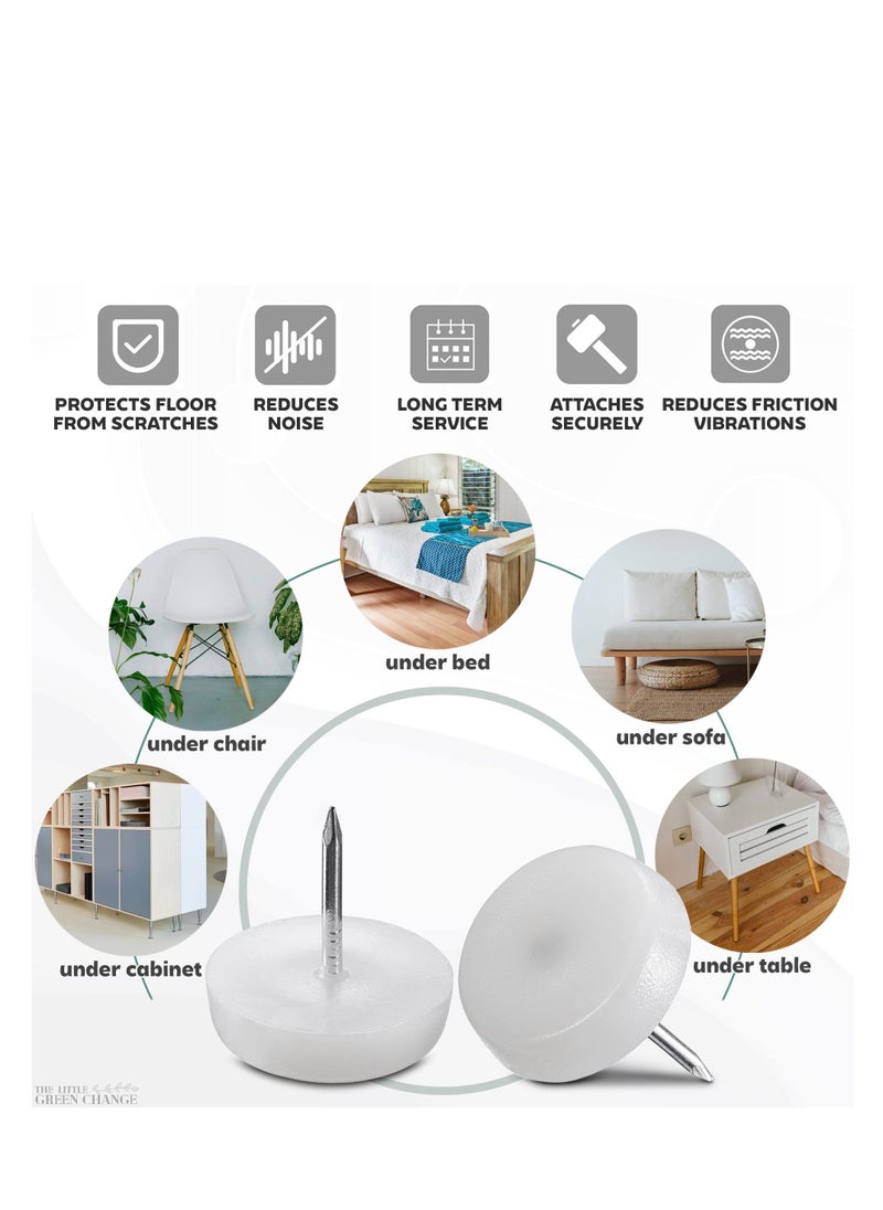 Y&D 300 Pcs Nail in Furniture Sliders, 18mm Glides for Hardwood Floors, Chair Leg Floor Protectors Nylon Sliders Chairs Sofa Table, White  - Image 3