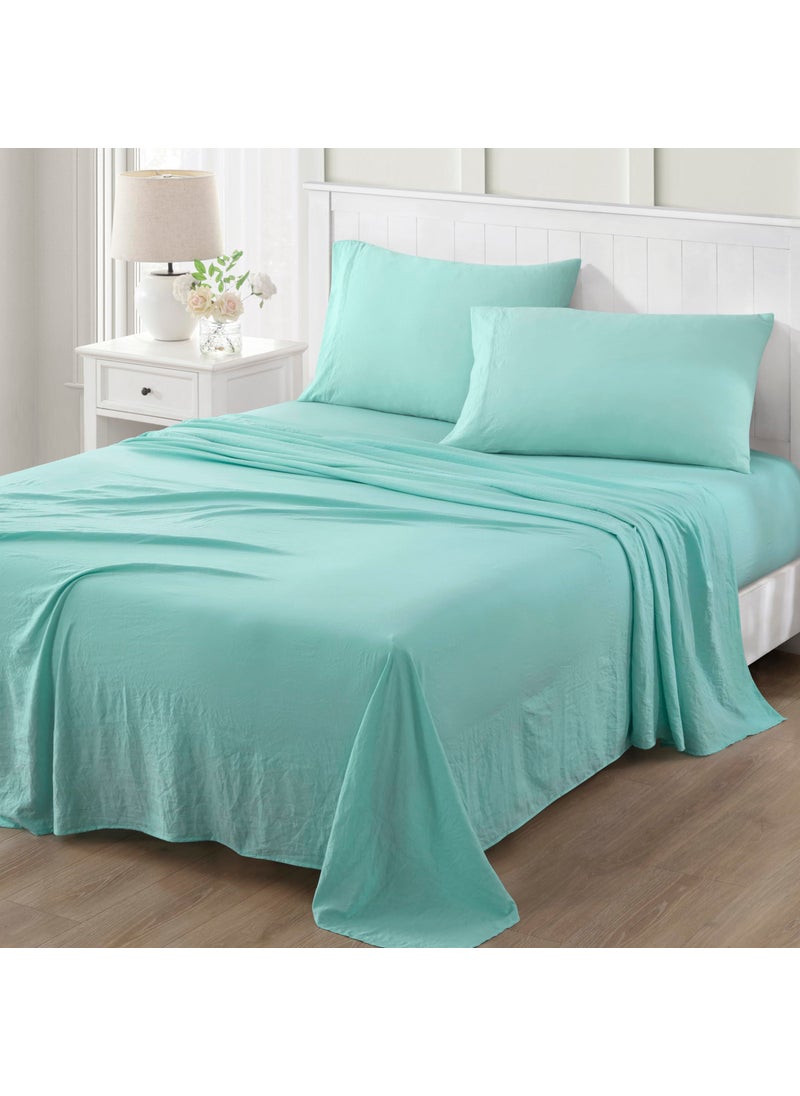 MARTHA STEWART Ultra Soft Brushed and Washed Microfiber 3 Piece Sheet Set  Easy Care  Comfy Bed Sheets  Deep Pocket up to 16""  1 Flat and 1 Fitted Sheet  1 Standard Pillowcase  Twin Size  Aqua