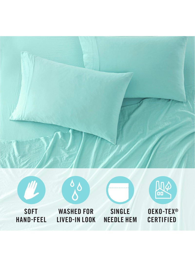 MARTHA STEWART Ultra Soft Brushed and Washed Microfiber 3 Piece Sheet Set  Easy Care  Comfy Bed Sheets  Deep Pocket up to 16""  1 Flat and 1 Fitted Sheet  1 Standard Pillowcase  Twin Size  Aqua