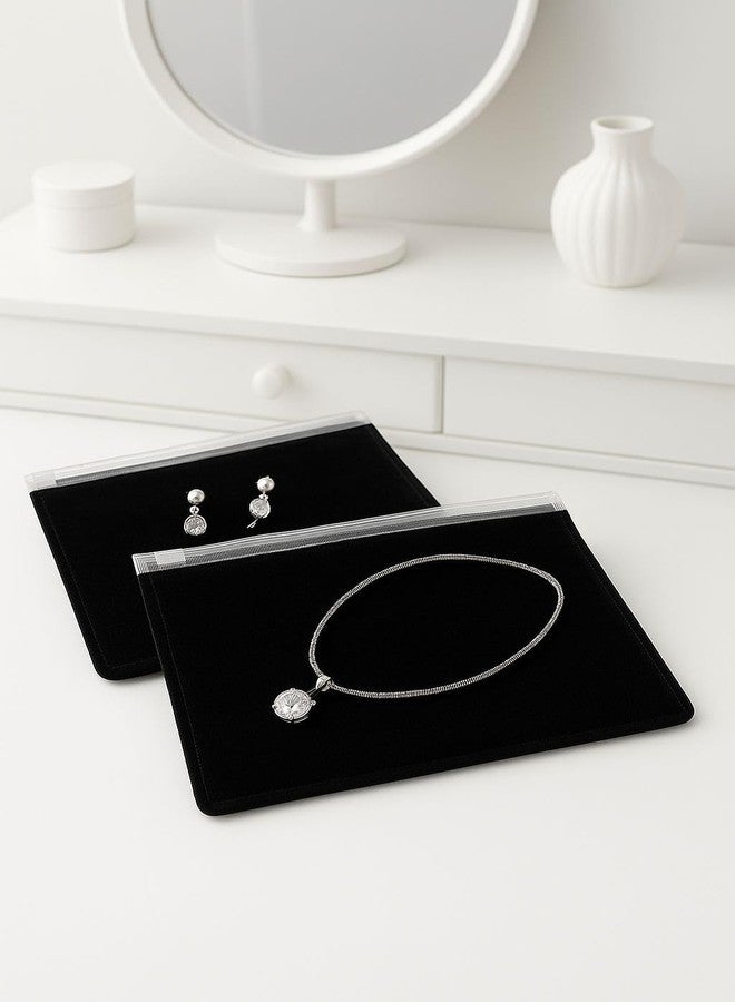 Nibbler Jewellery Organiser Pouch 15 Piece (21x13 cm), One Side Clear and Velvet from Inside Zip Lock Pouch Storage Care for Earring, Ring, Stone, Necklace Box (15, Black Velvet) - Image 1