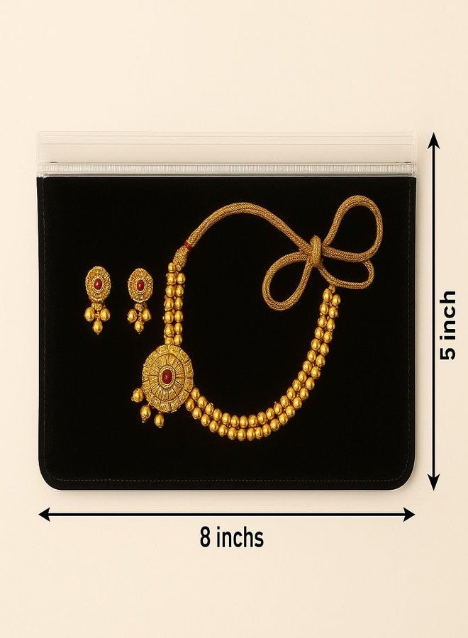 Nibbler Jewellery Organiser Pouch 15 Piece (21x13 cm), One Side Clear and Velvet from Inside Zip Lock Pouch Storage Care for Earring, Ring, Stone, Necklace Box (15, Black Velvet) - Image 3