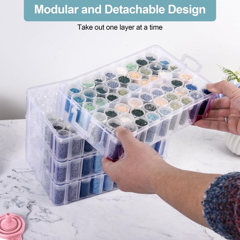 MERATIA Diamond Painting Storage Container, 4-Tier Bead Organizer Box with 200 Slots, Stackable Crafts Organizers for DIY Diamond Art Accessories Craft Jewelry Bead Storage - Image 3