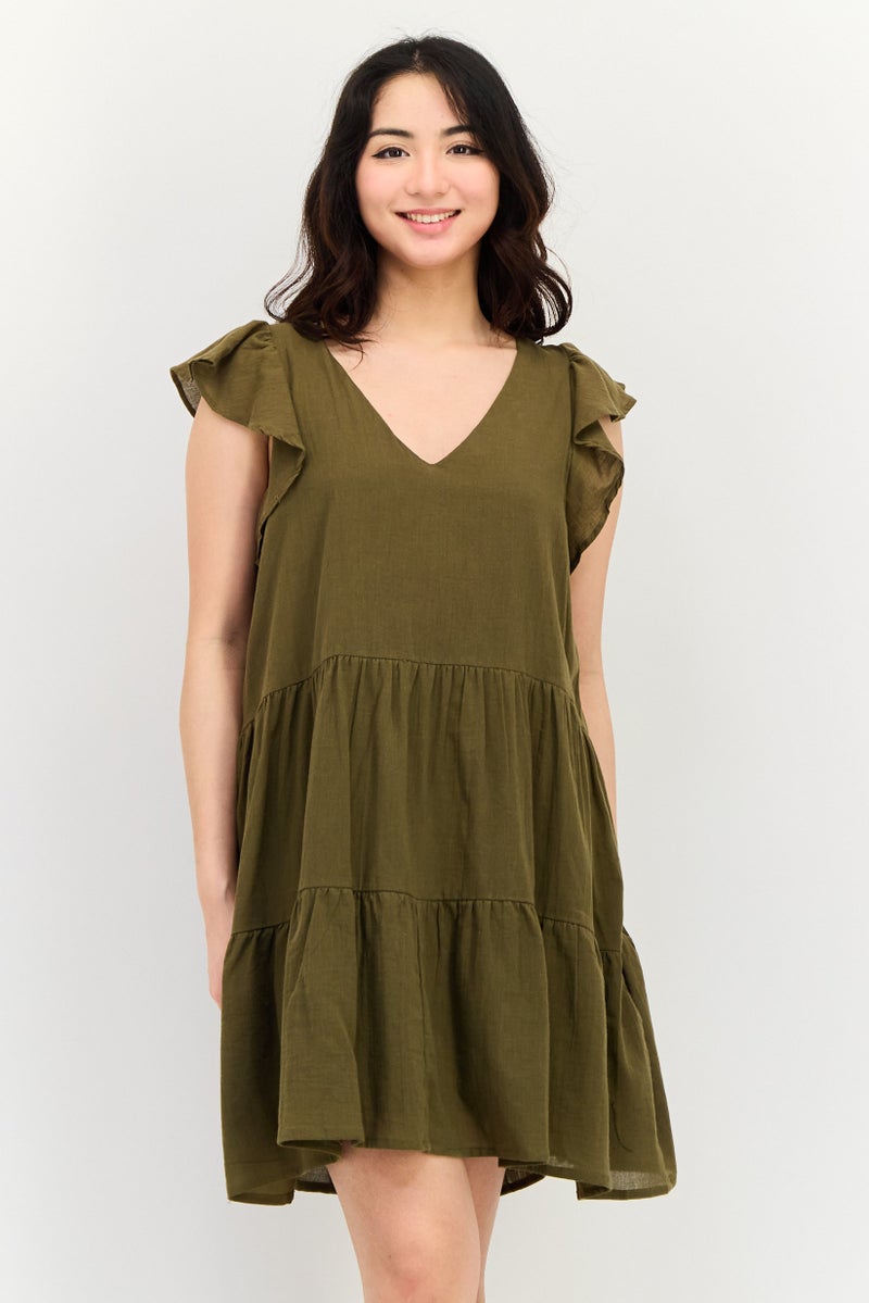 BRAVE SOUL Women Solid Mini Dress, Olive - Image 1