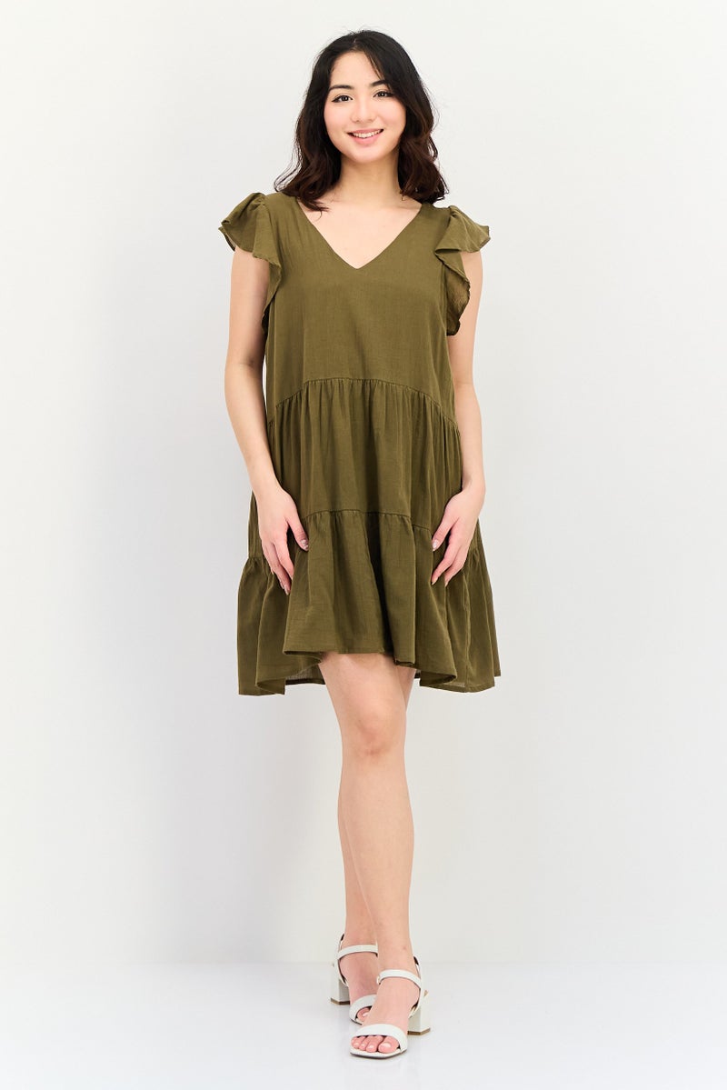 BRAVE SOUL Women Solid Mini Dress, Olive - Image 3