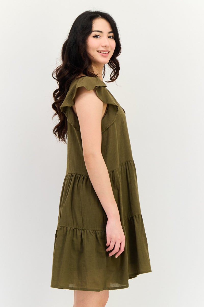 BRAVE SOUL Women Solid Mini Dress, Olive - Image 2