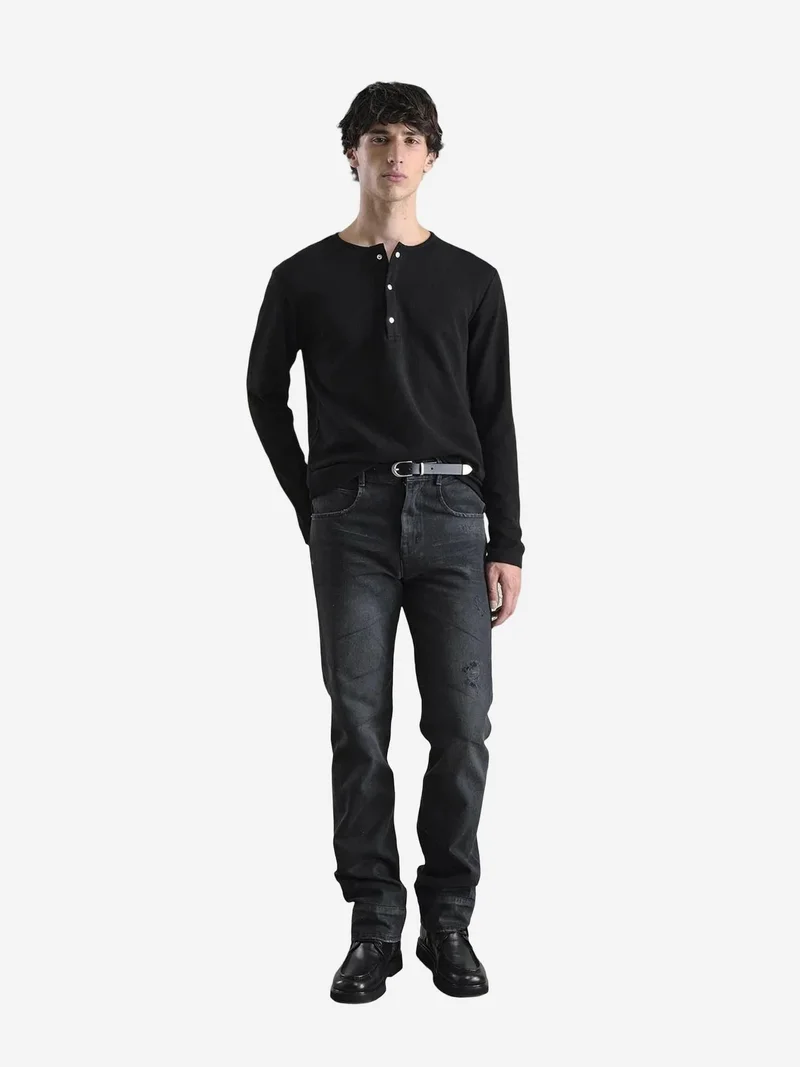 GIESTO Slim Fit Button Collar Long Sleeve T-Shirt