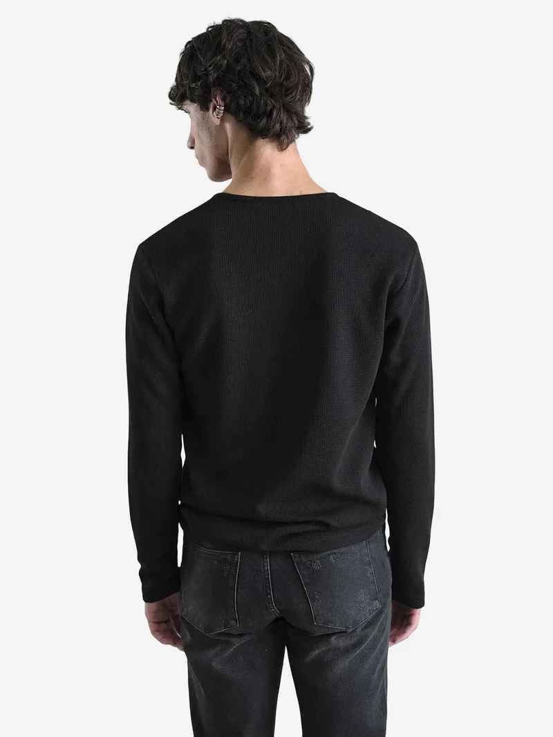 Giesto Black GIESTO Slim Fit Button Collar Long Sleeve T-Shirt for Men | Best Price UAE