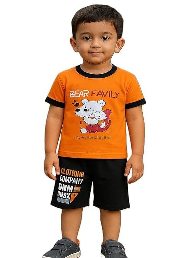 RIZZQ Kids Wear for Boys | Cotton Round Printed Neck Half Sleeve T shirt and Shorts Summer Dress for Baby Boys (3-4 Year, Bear Family) - Image 1
