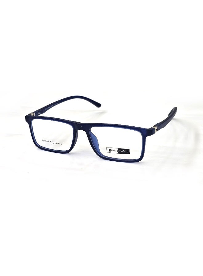 Modern unisex eyeglasses with a full-rim rectangular design in glossy navy blue. Crafted from durable TR material for flexibility and lightweight comfort, featuring 180° flexible hinges for a secure fit. Perfect for daily wear, suitable for prescription or blue light lenses.