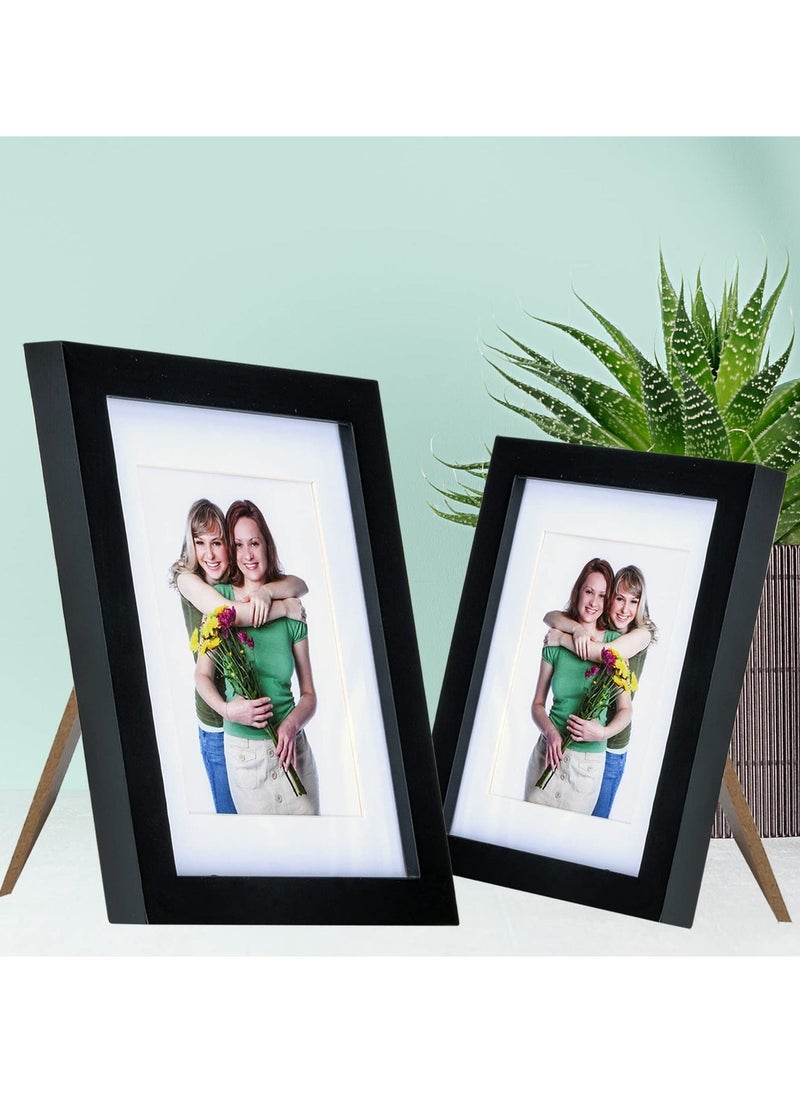 2Pcs 5x7 Inch Wooden Picture Frame, Natural Wood Picture Frame with Acrylic Plexiglass for Displaying Picture, Tabletop and Wall Mounting Display (Black) - Image 1