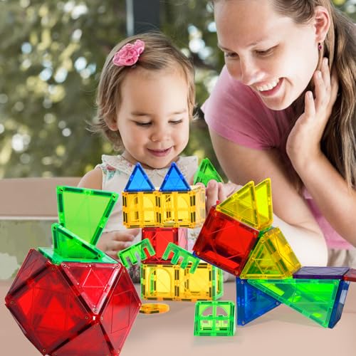 Magblock Magnetic Tiles Toys for Kids Preschool Learning, Magnetic Blocks Sensory Montessori Toys Set All Pieces with Magnets, Ideal STEM Educational Construction Gifts for 3+ Year Old Boys and Girls 32PCS - Image 2