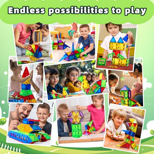 Magblock Magnetic Tiles Toys for Kids Preschool Learning, Magnetic Blocks Sensory Montessori Toys Set All Pieces with Magnets, Ideal STEM Educational Construction Gifts for 3+ Year Old Boys and Girls 32PCS - Image 5