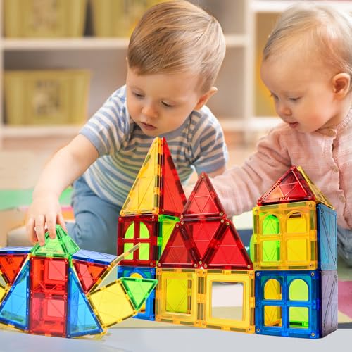 Magblock Magnetic Tiles Toys for Kids Preschool Learning, Magnetic Blocks Sensory Montessori Toys Set All Pieces with Magnets, Ideal STEM Educational Construction Gifts for 3+ Year Old Boys and Girls 32PCS - Image 4