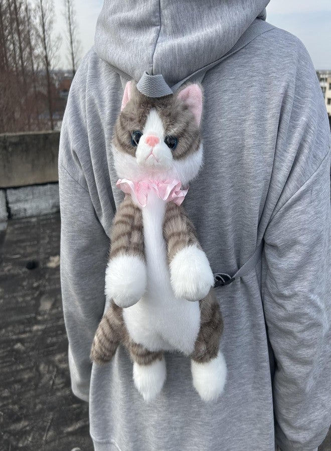 Ueeksry Stuffed Animals Backpack - Lifelike Stuffed Cat Plush Backpack, Handmade Cute Realistic Cat Shaped Bag (Gray Pattern) - Image 2