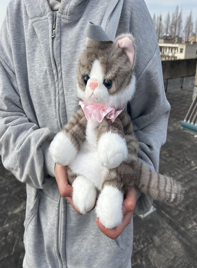 Ueeksry Stuffed Animals Backpack - Lifelike Stuffed Cat Plush Backpack, Handmade Cute Realistic Cat Shaped Bag (Gray Pattern) - Image 5