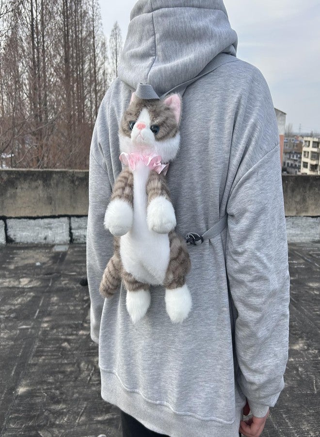 Ueeksry Stuffed Animals Backpack - Lifelike Stuffed Cat Plush Backpack, Handmade Cute Realistic Cat Shaped Bag (Gray Pattern) - Image 3