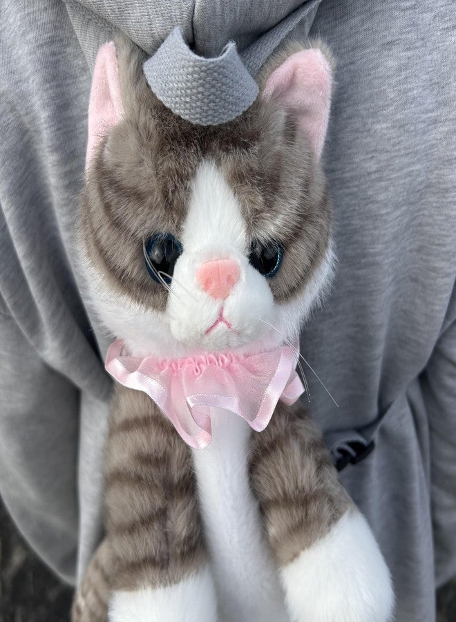 Ueeksry Stuffed Animals Backpack - Lifelike Stuffed Cat Plush Backpack, Handmade Cute Realistic Cat Shaped Bag (Gray Pattern) - Image 4