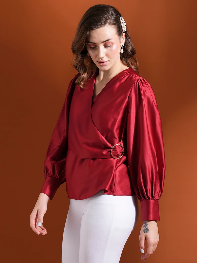 globus Women Satin Wrap Top