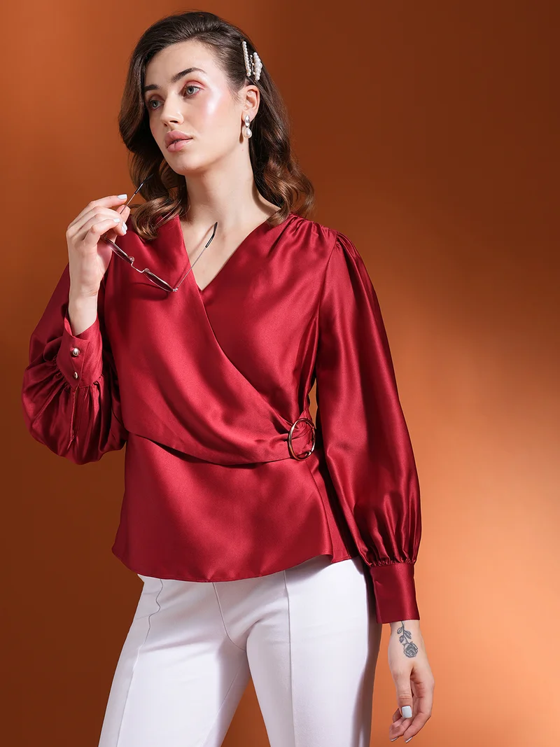 globus Women Satin Wrap Top