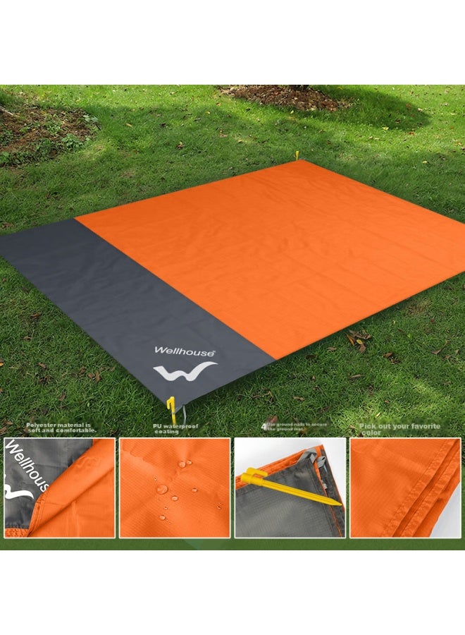Wellhouse Lightweight Mat, Beach Grass Picnic Mat, Thin And Portable, Foldable With Ground Stakes, Orange-gray, 1.4*2m - Image 3