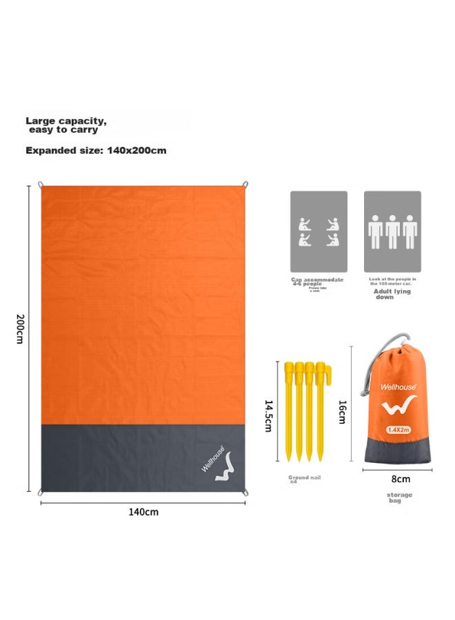 Wellhouse Lightweight Mat, Beach Grass Picnic Mat, Thin And Portable, Foldable With Ground Stakes, Orange-gray, 1.4*2m - Image 2