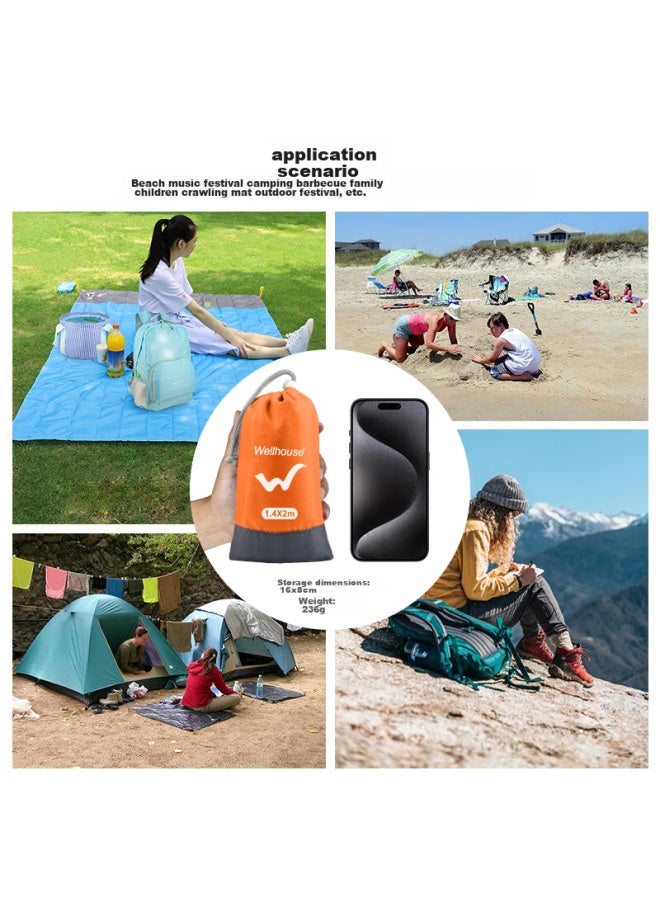 Wellhouse Lightweight Mat, Beach Grass Picnic Mat, Thin And Portable, Foldable With Ground Stakes, Orange-gray, 1.4*2m - Image 4