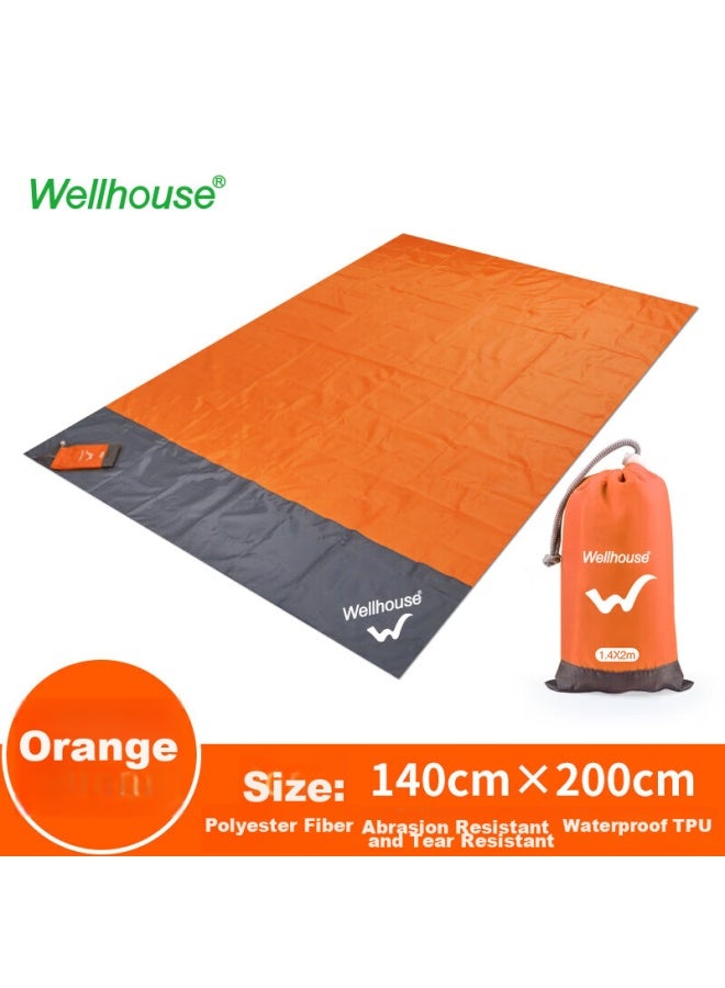 Wellhouse Lightweight Mat, Beach Grass Picnic Mat, Thin And Portable, Foldable With Ground Stakes, Orange-gray, 1.4*2m - Image 1