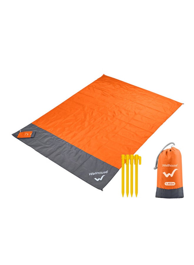 Wellhouse Lightweight Mat, Beach Grass Picnic Mat, Thin And Portable, Foldable With Ground Stakes, Orange-gray, 1.4*2m - Image 5