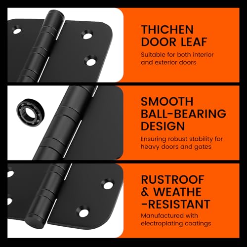 Haidms 304 Stainless Steel Black Ball Bearing Door Hinges for Exterior & Interior Doors 4in Stainless Steel Heavy-Duty Door Hinges Black 4inch, 5/8'' Radius Corners 3PACK - Image 5