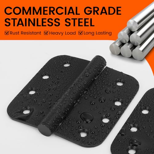 Haidms 304 Stainless Steel Black Ball Bearing Door Hinges for Exterior & Interior Doors 4in Stainless Steel Heavy-Duty Door Hinges Black 4inch, 5/8'' Radius Corners 3PACK - Image 3