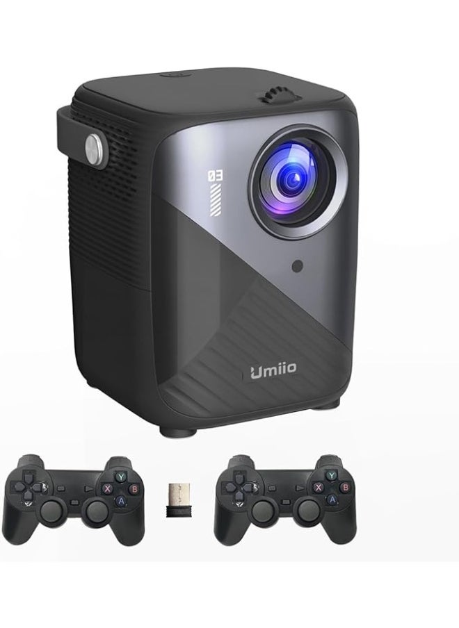 Umiio Umiio Q3 Pro WiFi Bluetooth Game Projector 4K Home Theater Video Player Projector with Dual Wireless Game Contoller Keystone Smart Projector Compatible with Android, iOS,PC, 50"-150" Screen (Black)  - Image 1