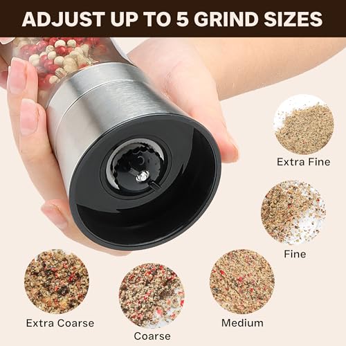 M JINGMEI Stainless Steel Salt and Pepper Grinder Set of 2 - Pepper Mill & Salt Mill with Adjustable Coarseness - Glass Spice Shakers - Easy Clean Ceramic Grinders W/Funnel (2.6"W x 5.3"H) - Image 3