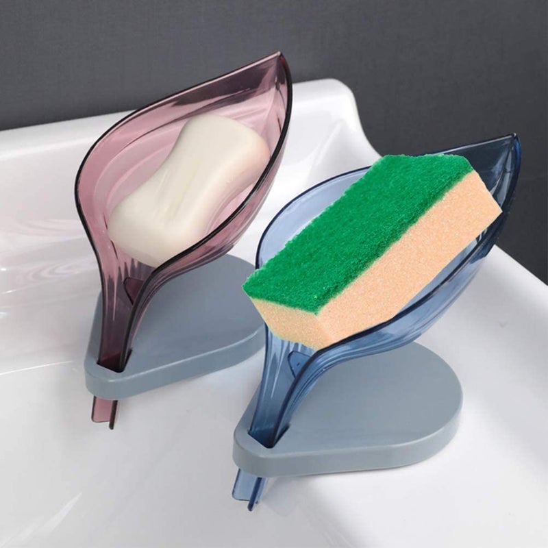 Blue Soap Dish Leaf Shape, Soap Holder with Draining Tray, Decorative ABS Soap Saver for Shower Bathroom Kitchen - Image 3