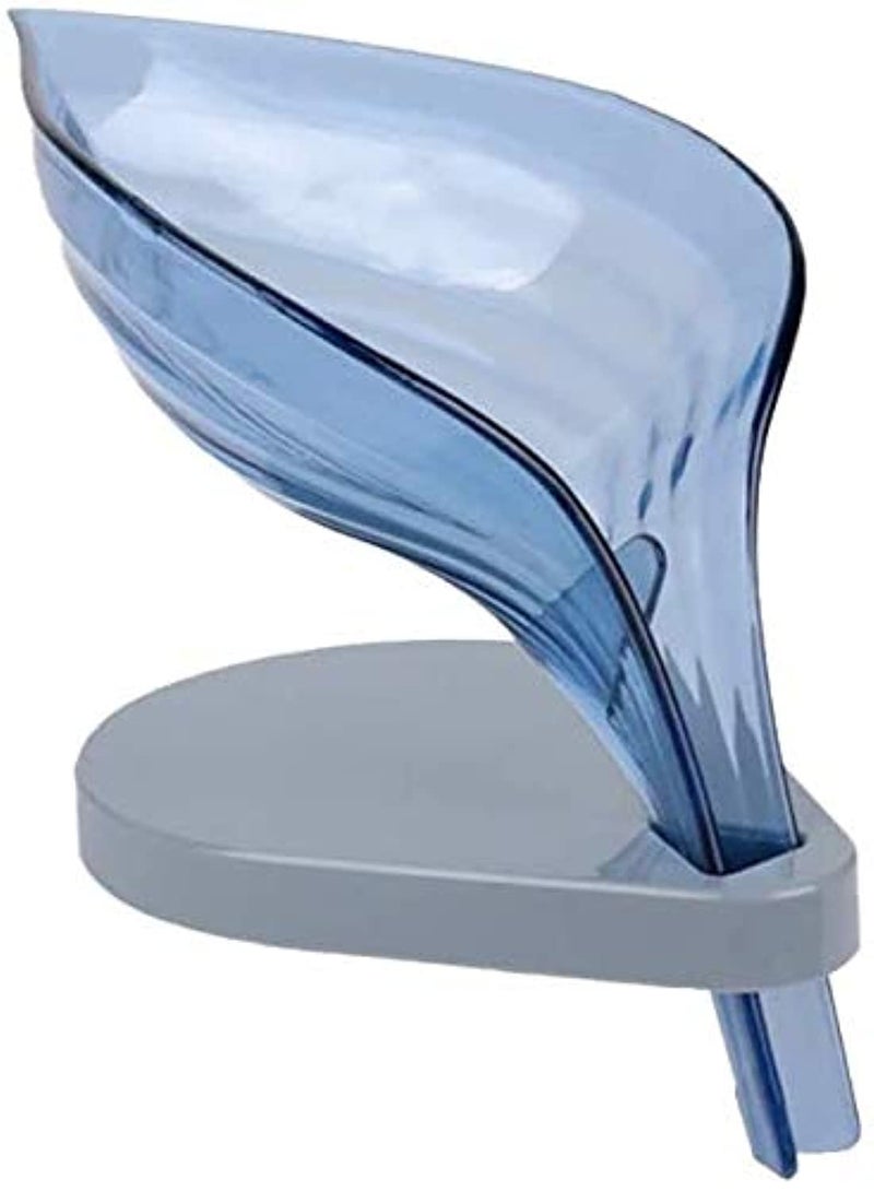 Blue Soap Dish Leaf Shape, Soap Holder with Draining Tray, Decorative ABS Soap Saver for Shower Bathroom Kitchen - Image 1