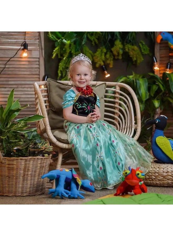 Princess Dress,Princess Costumes for Girls,Girls Anna Princess Costume ,Elegant Princess Dress Set with Magic Wand Wig Ear Clips, Green Princess Dress Shining Cosplay Costume With Accessories,Breathable Themed Party Deluxe Edition Fancy Dress Ages 3-11,Sizes 110-130cm - Image 4