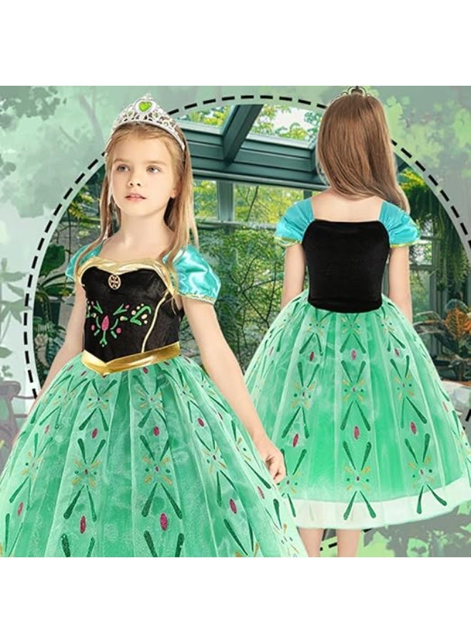 Princess Dress,Princess Costumes for Girls,Girls Anna Princess Costume ,Elegant Princess Dress Set with Magic Wand Wig Ear Clips, Green Princess Dress Shining Cosplay Costume With Accessories,Breathable Themed Party Deluxe Edition Fancy Dress Ages 3-11,Sizes 110-130cm - Image 5