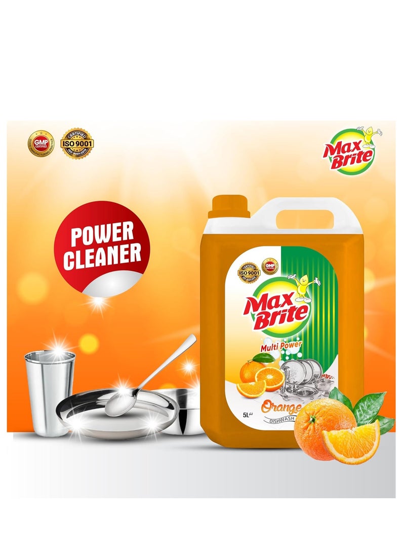Max Brite Multi Power Dishwashing Liquid Tough on Stains Gentle on Hands Orange Green Apple Lemon Fragrance 5L Pack of 3 - Image 2