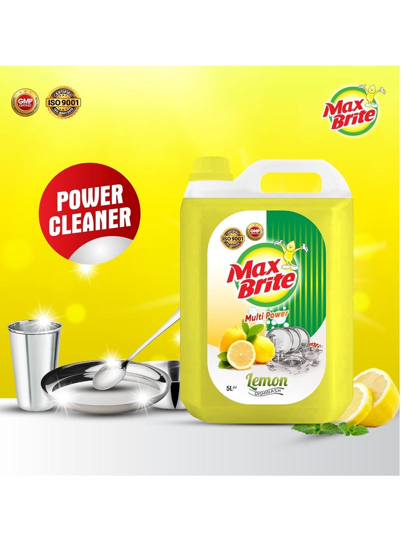 Max Brite Multi Power Dishwashing Liquid Tough on Stains Gentle on Hands Orange Green Apple Lemon Fragrance 5L Pack of 3 - Image 3